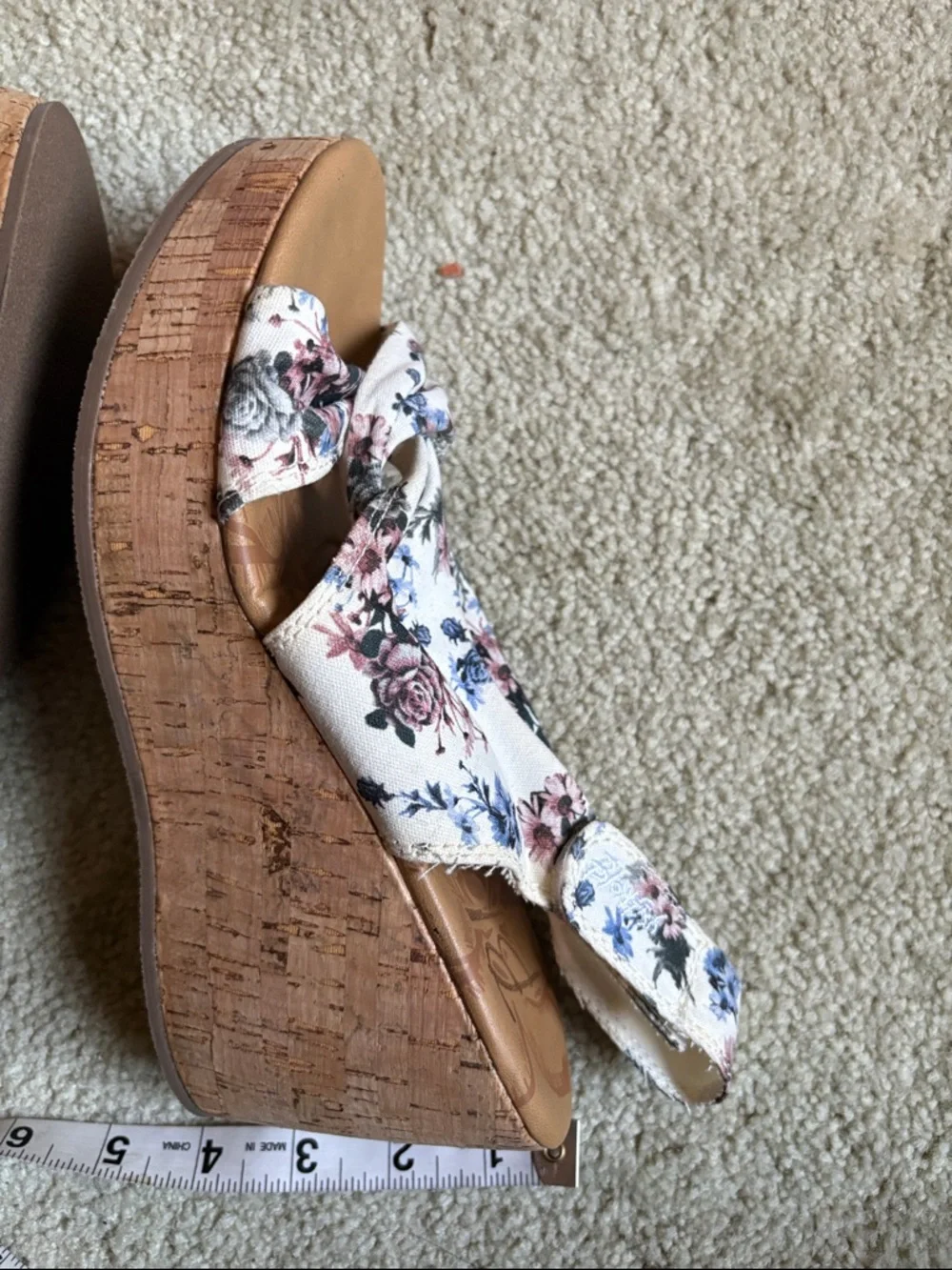 Floral Knot Cork Wedge Sandals - White Floral